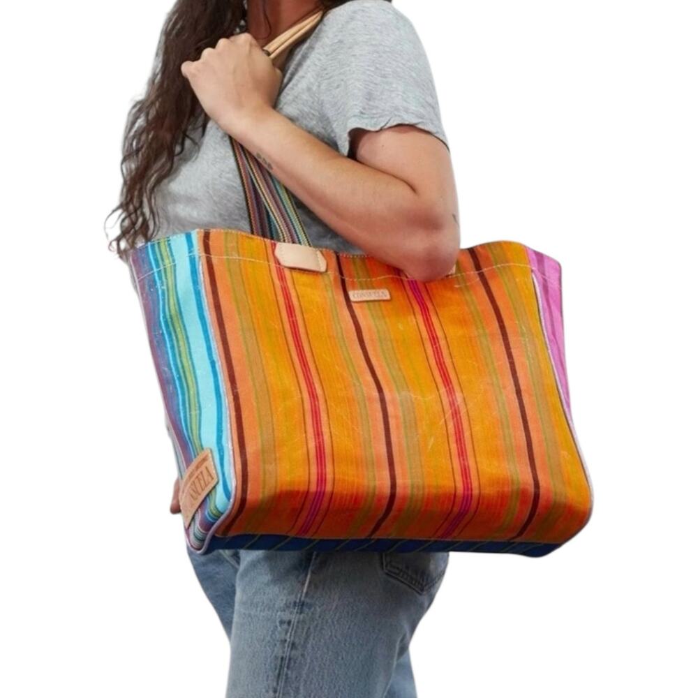 Consuela Checked Out‎ Orange Blue Multi Quatro Large Carry All Tote Bag - Picture 2 of 10